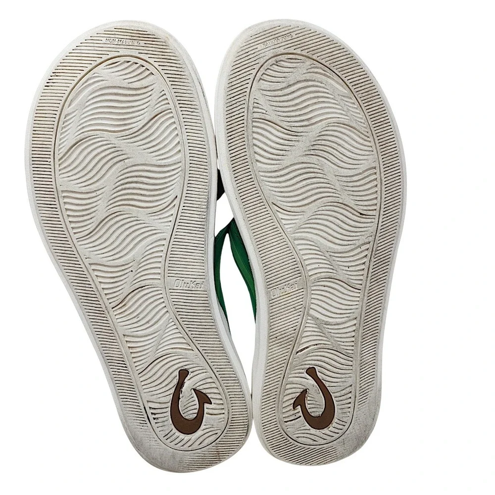 OluKai Leeward Flip Flops 9 Men Green Synthetic Beach Surf Sandal Aloha Hawaiian